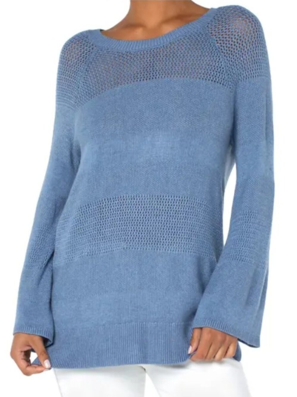 Chic Flare Mesh Cornflower Blue Viscose Tunic • Flare Sleeve • NWT • Small - Picture 2 of 13